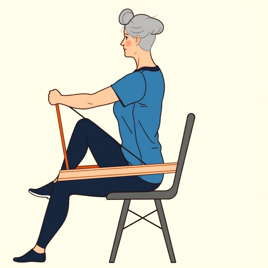 Illustration av övningen Rodd med gummiband