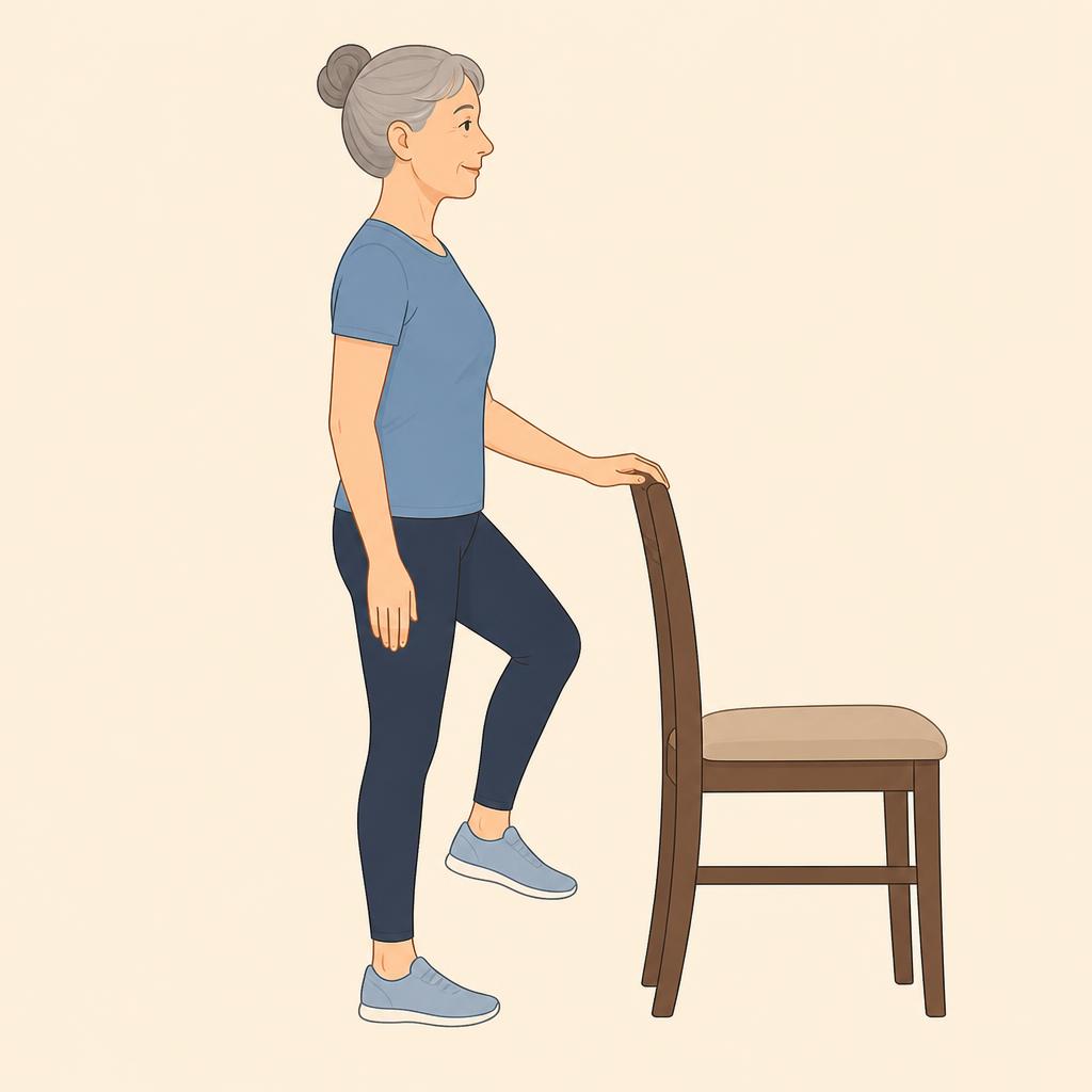 Illustration av övningen Stå på ett ben