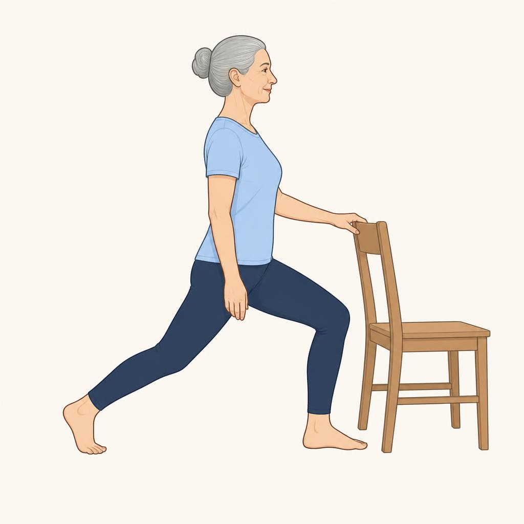 Illustration av övningen Utfallsteg med stöd